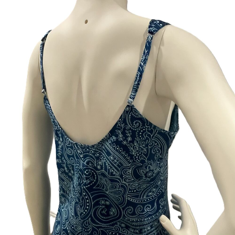 Morgan Taylor Blue Paisley Floral Nightgown Slip Dress M Side Slit Adjustable - Picture 10 of 16